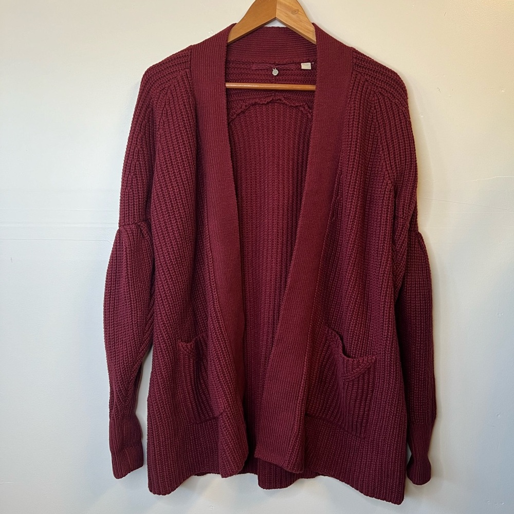 Anthropologie Knitted & Knotted Burgundy Open Cardigan, XS